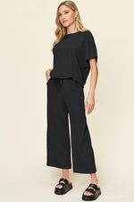 Double Take Texture Round Neck Short Sleeve T-Shirt and Wide Leg Pants