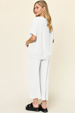 Double Take Texture Round Neck Short Sleeve T-Shirt and Wide Leg Pants