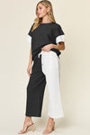 Double Take Texture Contrast T-Shirt and Wide Leg Pants Set