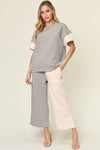 Double Take Texture Contrast T-Shirt and Wide Leg Pants Set