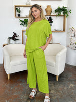 Double Take Texture Round Neck Short Sleeve T-Shirt and Wide Leg Pants