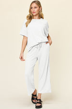 Double Take Texture Round Neck Short Sleeve T-Shirt and Wide Leg Pants