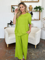 Double Take Texture Round Neck Short Sleeve T-Shirt and Wide Leg Pants