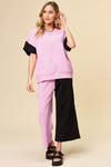 Double Take Texture Contrast T-Shirt and Wide Leg Pants Set