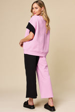 Double Take Texture Contrast T-Shirt and Wide Leg Pants Set