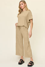 Double Take Texture Round Neck Short Sleeve T-Shirt and Wide Leg Pants