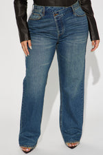 Crossover Straight Leg Tinted Jeans - Dark Wash