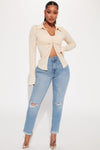 Daily Double Low Stretch Ripped Mom Jeans - Medium Blue Wash