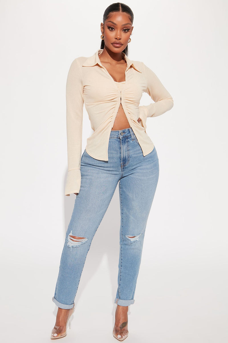 Daily Double Low Stretch Ripped Mom Jeans - Medium Blue Wash
