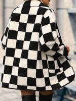 Double Take Checkered Button Front Coat with Pockets